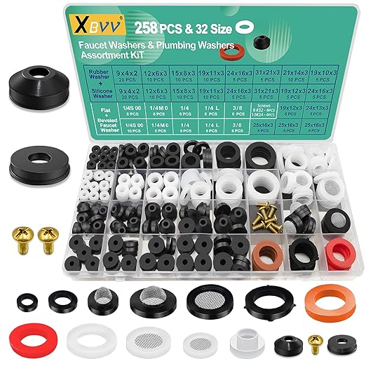 XBVV 560 Pcs Faucet Washers & SAE O Ring Kit and 258 Pcs Plumbing Rubber Washers Kit for Faucet Plumbing Hydraulic Sealing Repair