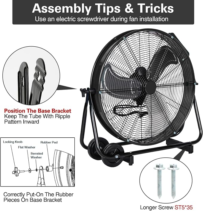 BILT HARD 24" 8100 CFM High Velocity Industrial Drum Fan, 3-Speed Heavy Duty Metal Shop Fan for Warehouse, Workshops, Garage, Factory and Basement - UL Listed