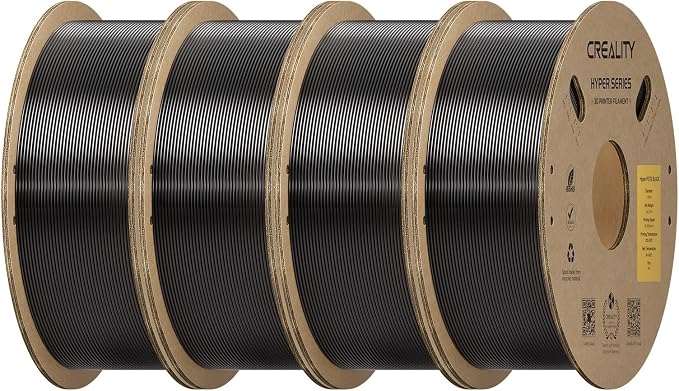 Creality Hyper PETG Filament 1.75mm Bundle 4KG, High-Speed PETG for 30–600mm/s Printing, Low Stringing, Strong Layer Adhesion, +/- 0.03mm Accuracy,Fits for Most FDM 3D Printers(Black 4-Pack)
