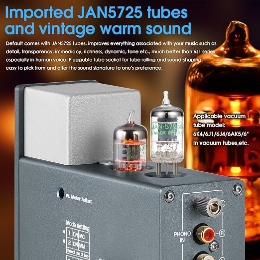 Douk Audio Tube Phono Preamp: HiFi MM/MC Turntable Preamplifier | Headphone Amp with AUX Input | VU Meter for Record Players, Vinyl Systems Audiophiles (T4 Plus)
