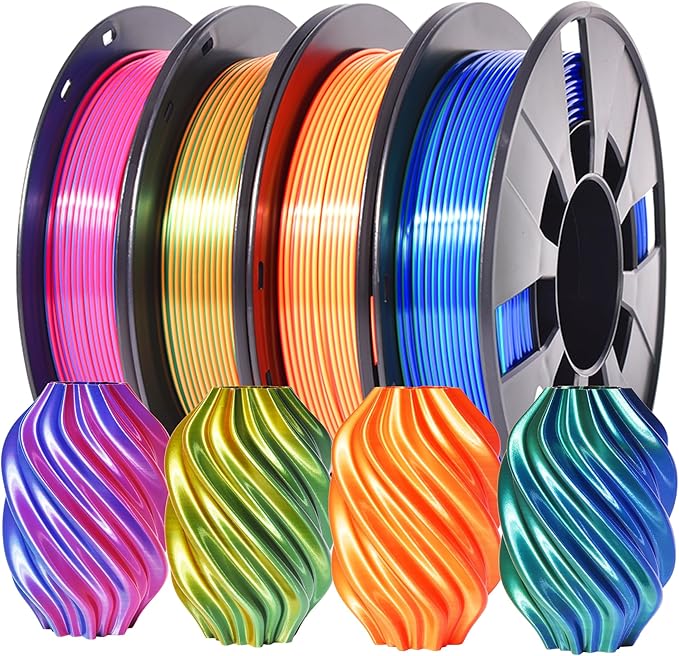 RAMBERY Silk Dual Color PLA Filament 1.75mm, Multi-Color, 4 Spools | +/- 0.02mm Tolerance, 200g per Spool, Red/Blue, Gold/Red, Blue/Green, Gold/Green