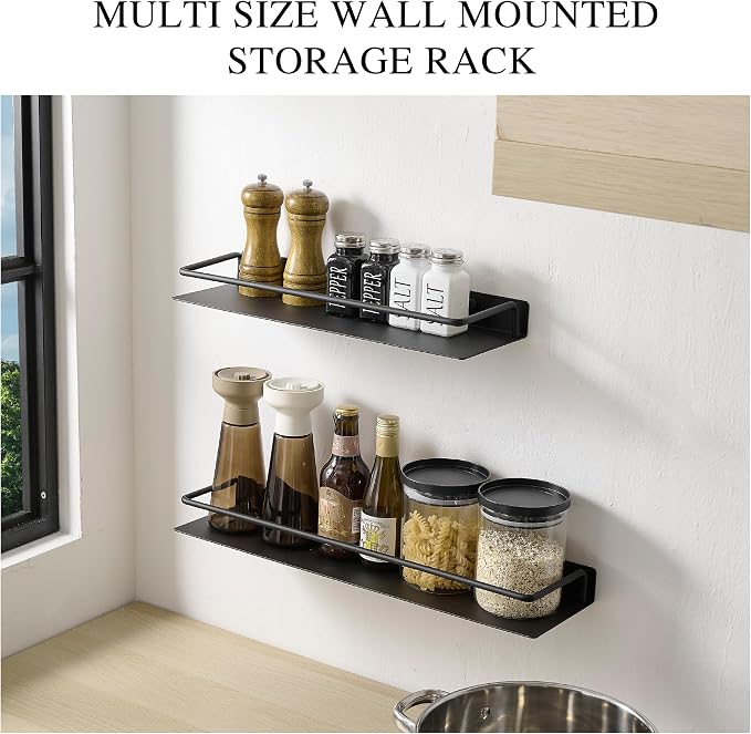 RFOUO 12 Inch Small Metal Wall Shelf with Guard Rail,Black,1 Pack | Small Bathroom Shelf, Wall Mounted, Aluminum Floating Shelf, For Toothbrush Perfume Spice,Bathroom Bedroom Kitchen