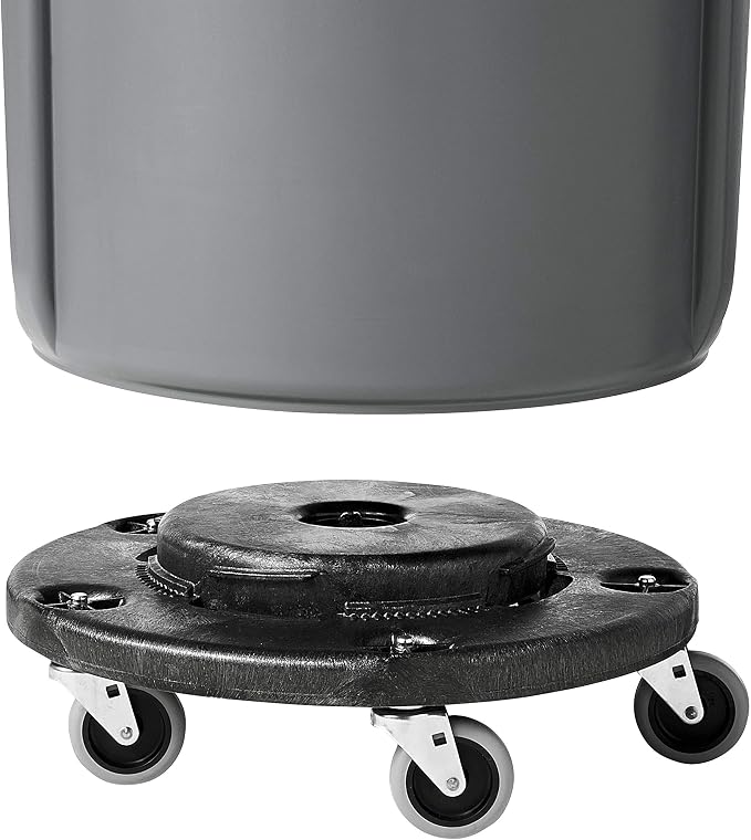 Rubbermaid Commercial Products Brute Twist on/Off Round Dolly, Black, Use with BRUTE Trash Can, Pack of 2