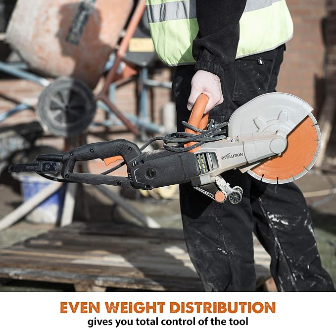 Evolution R255DCT | 10 in. Electric Concrete Saw | Premium Diamond Blade Included | 15A Motor | 4-1/16" Cut Depth | No Gas, No Fumes | Disc Cutter / Power Cutter / Cut-Off Saw | Brick & Masonry