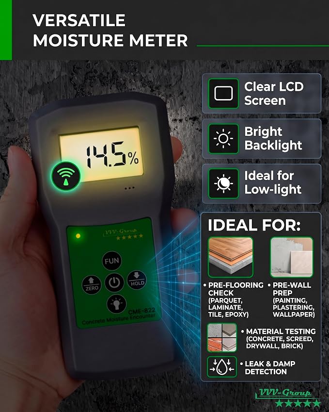Concrete Moisture Meter CME-822 – Non-Destructive Digital Moisture Meter for Concrete Floors, Slabs & Walls, Surface Moisture Tester