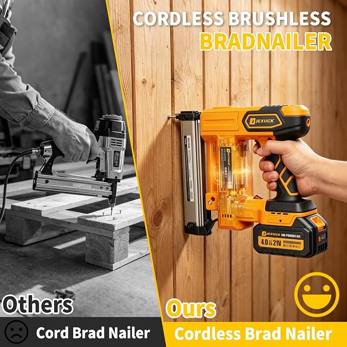 JEXUGK Cordless Brad Nailer, 18 GA Nail Gun Battery Powered with 2 x 4.0Ah Battery, 2 in 1 Electric Nail Gun with 1000 Brad Nails and 1000 Staples, Finish Nailer for Woodworking & Home Improvement