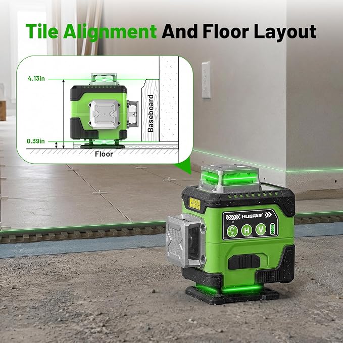 HUEPAR Laser Level 360 Self Leveling with LCD Screen, 4 x 360° High Brightness Rechargeable 4D Lazer Leveler Tool for Construction and Picture Hanging, Strong Magnetic Bracket&Hard Carry Case -Y04CG