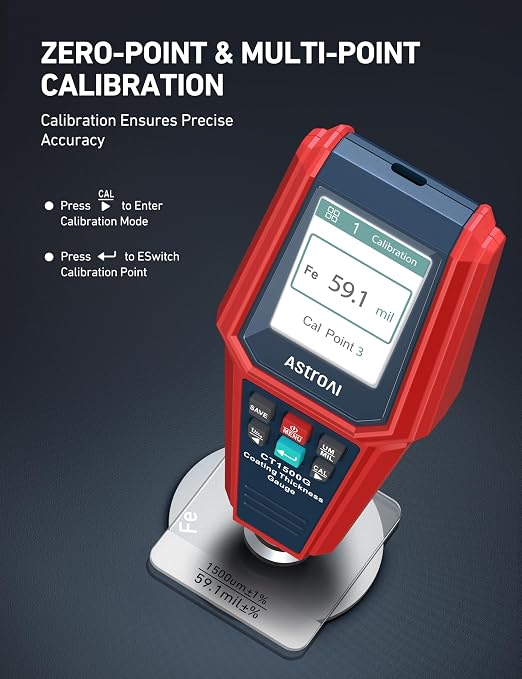 AstroAI Paint Thickness Gauge for Car, Coating Tester for Check The Car's Original Coating for Used Car Buyers, with Limit Alarm, 4-Direction Rotating Screen, Resol 0.01mil F/NF Measuring