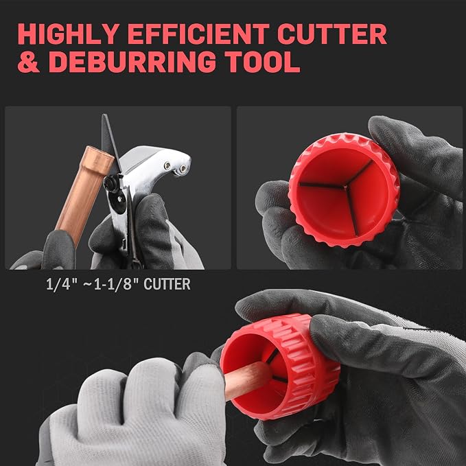 Wisscool Eccentric Flaring Tools Set and Tube Cutter Dedurring Tool Kit 7 Dies Sizes 3/16-3/4 inch 45 Degree Angle Eccentric Cone for Copper Brass Aluminum Mild Steel HVAC Refrigeration Plumping Work