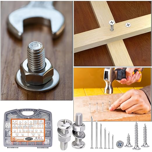 Dianrui 1680 PCS Nails and Screws Assortment Kit & Screw Bolts and Nuts, M3/M4/M5/M6 Machine Screws, Small Nails for Picture Hanging, #6#8 Drywall Screw Set for DIY Repair Project Length 1/2" to 2"