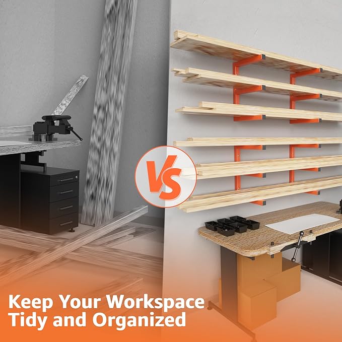 YYR 4 Layer Power Tool Organizer 16 Inch 4 Slots & Heavy Duty 4-Level Lumber Storage Rack Wall Mount