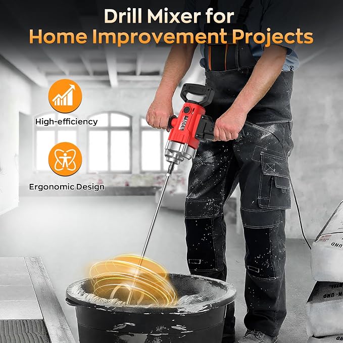 IMAYCC Concrete Mixer 2500W 15A, Cement Mixer With Variable Speed Control, 5/8" Heavy Duty Drill Set, Drill Mixer for Mud,Motar,Paint, Grout, Plaster, Thinset