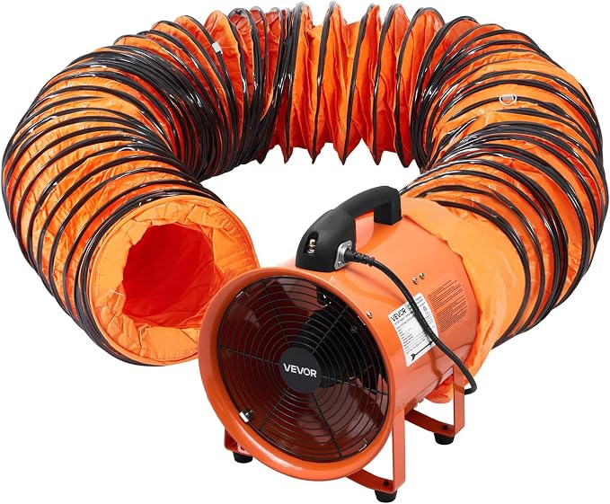 VEVOR Portable Ventilator with Hose, 2 Speed, 12 Inch Utility Blower Exhaust Fan with 16.4ft Flexible Duct, 367W 2894CFM High Velocity Industrial Air Mover for Extraction and Ventilation