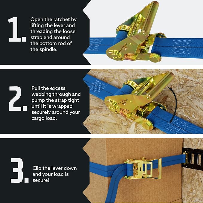 DC Cargo Mall E Track Ratchet Straps Cargo Tie-Downs, (Pack of 8) 2 x 20 Heavy Duty Blue Tie-Down Rachet Straps, Strong Ratchet Strap, E Track Spring Fittings, Tie Down Motorcycle