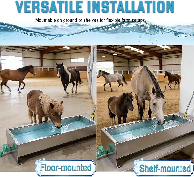 Automatic Livestock Water Trough Animal Stainless Steel Larger Automatic Waterer with Float Valve Kit for Goat Cattle Horse Hog Pigs Dog Water Dispenser Outdoor, 39.5"*11.8"*7.8",12 Gallons
