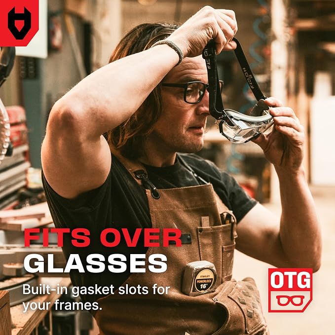 NoCry Clear Safety Goggles Over Glasses — for Men & Women With Gasket, UV380, Anti Fog Panoramic Vented Lenses — ANSI Z87.1 Eye Protection For Construction, Dust And Lab Goggles Adult