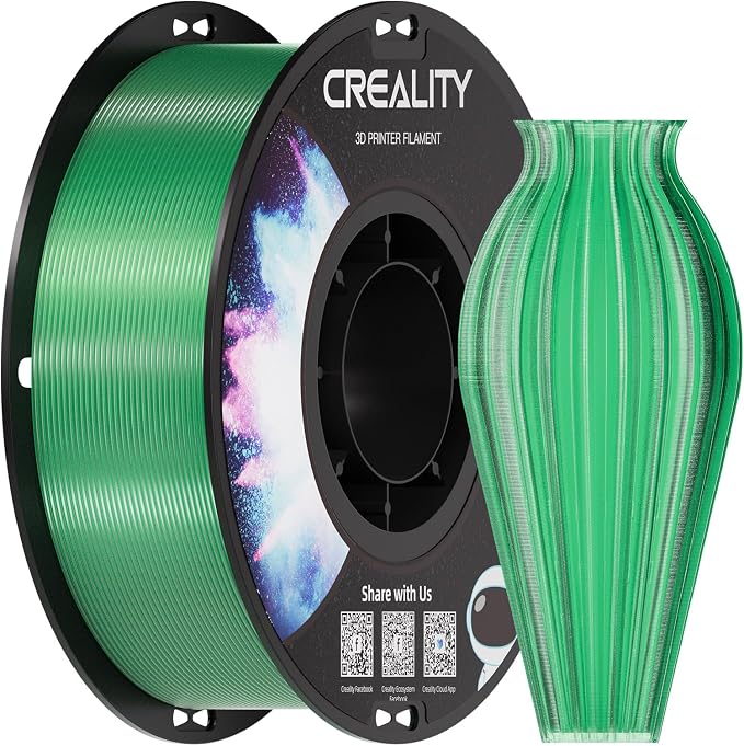Creality PETG Filament 1.75, 3D Printer Filament, Excellent Toughness High Precision, Odorless Non-Toxic Moistureproof, 1kg(2.2lbs) Glossy 3D Printing Filament for 3D Printer (Transp-Green)