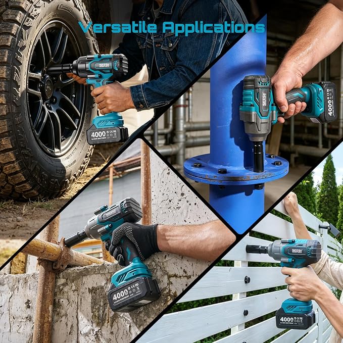 Seesii 1000N.m (738ft-lbs) Cordless Impact Wrench High Torque,1/2" Brushless Impact Gun w/Two 4.0Ah Battery,Fast Charger, 5 Sockets & Storage Case, Electric Impact Wrench for Car Truck,WH760