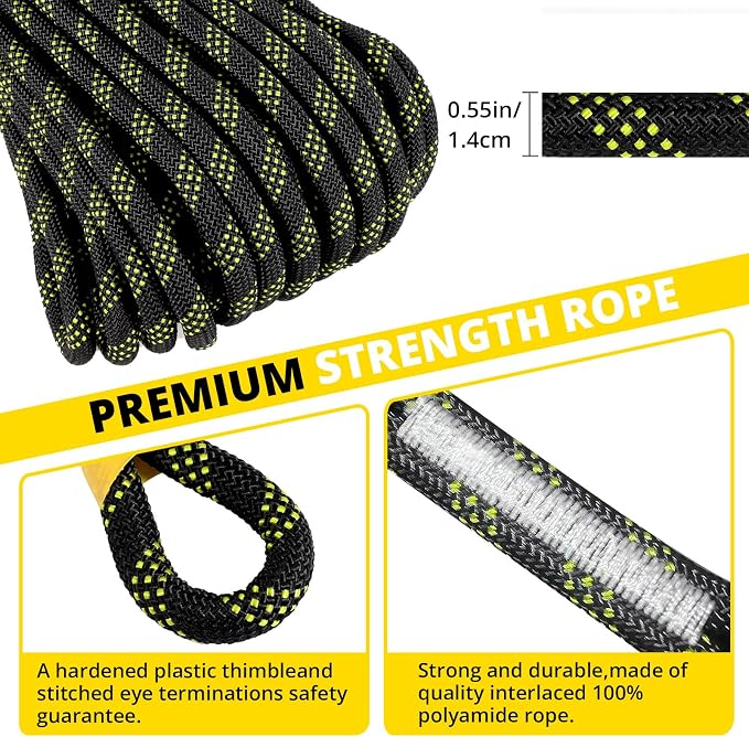 TRSMIMA Rope Harness Safety Lanyard：25/50/100/150ft Vertical Roofing Rope Grab Snap Hooks Shock Absorber Fall Protection Kit