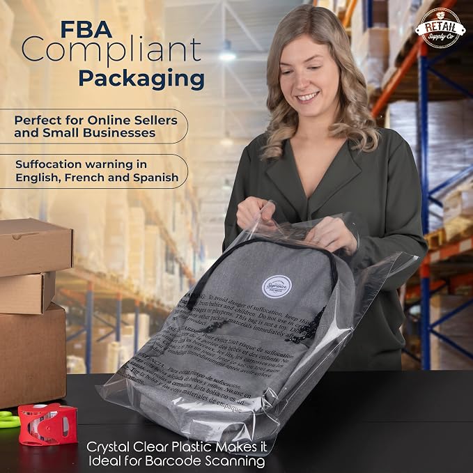 16x22 Large Poly Bags w Suffocation Warning 200 Pack Clear Bags Strong Seal