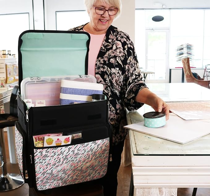 Everything Mary Collapsible Rolling Craft Bag, Pill - Wheeled Scrapbook Tote for Scrapbooking & Art - Travel Organizer Storage Bin for Paper, Glue, Tape - Roller Cart for Teachers & Medical