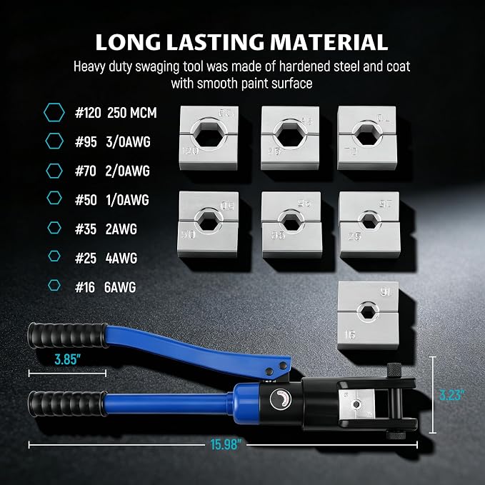 Lichamp 16 Packs Hydraulic Cable Lug Tool Set 6 AWG to 4 0 AWG with Case | Battery cable terminal crimper, durable carrying case, wire lug crimping tool for electrical connectors heavy duty