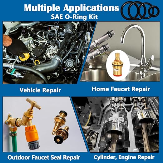 XBVV 407 Pcs Universal SAE O Ring Assortment Kit，32 Inch Sizes Standard Nitrile Rubber O'ring Set for Automotive Hydraulic Faucet Professional Plumbing Pressure Washer Air or Gas Sealing Repair