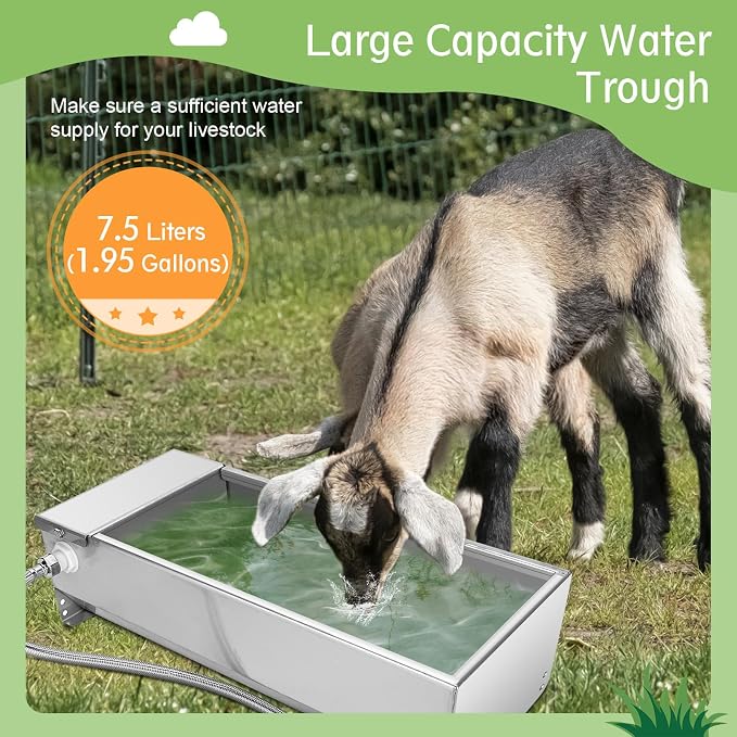 Stainless Steel Cattle Drinking Bowl, Horse Cattle Drinker, Automatic Drinking Bowl with Hanging Float Valve, 7.5 Liters, Drinking Bowl for Horses, Cattle, Sheep, Dogs