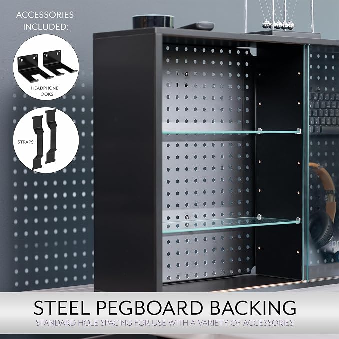 Life Finds Pegboard Cabinet with Glass Door, Wall Mounted or Freestanding Storage Display Case, Black, LF-GDPC1