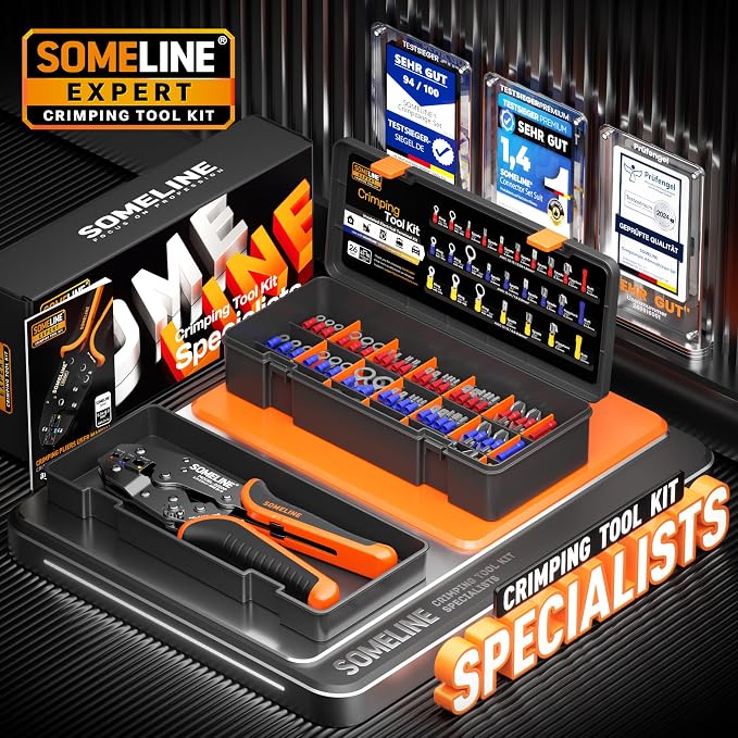 SOMELINE Wire Connectors Kit with Crimping Tool, 26 Types (UL Listed) Premium Insulated Electrical Terminals Assortment, 22-10 AWG Ratchet Wire Crimper - Ring, Butt, Quick Disconnects (187 Pcs)