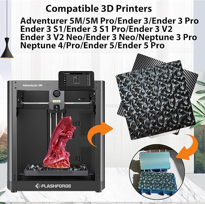 PEO PET Build plate for AD5X/5M/5M pro/Ender 3/3 Pro/Ender 3 S1/Ender 3 V2 Neo/Ender 3 Neo, Diamond PEO+Carbon Fiber PET Spring Steel Sheet 235 x 235 mm for Flashforge 3D Printer Platform