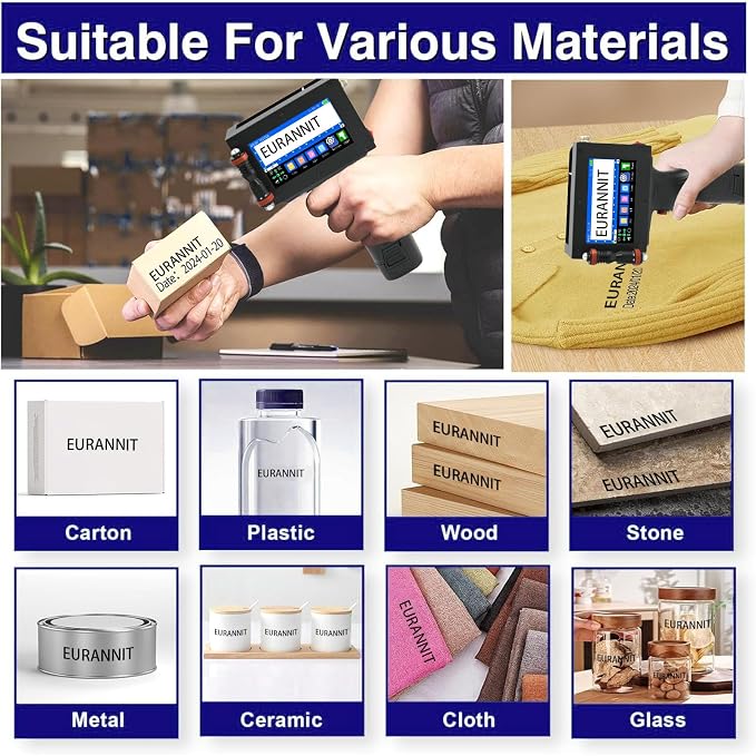E16-1 Handheld Inkjet Printer, 1" Portable Smart Printer with ER521 Original Fast-Drying Ink, 360° Date Coder Printing Machine for Text/Barcode/Number/Image/Date Printer for Any Surface
