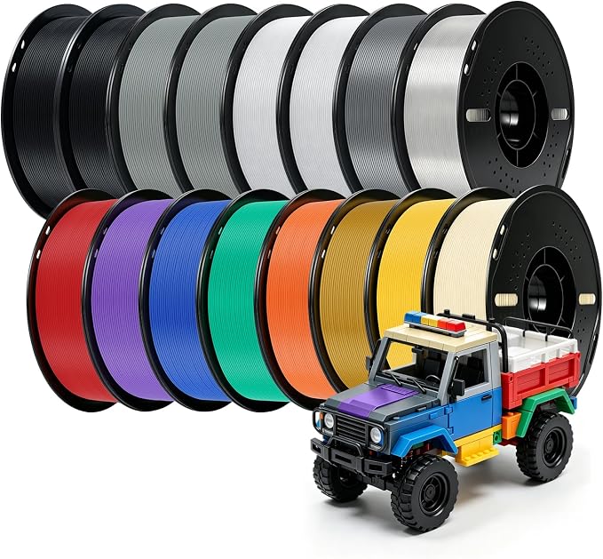 Kingroon PLA Plus 3D Printer Filament,PLA+ 16 Rolls,Dimensional Accuracy +/-0.03mm,16kg Spool(35.3lbs),1.75 mm,2White 2Grey 2Black Red Blue Green Yellow Silver Skin Purple Transparentwhite Orange Gold