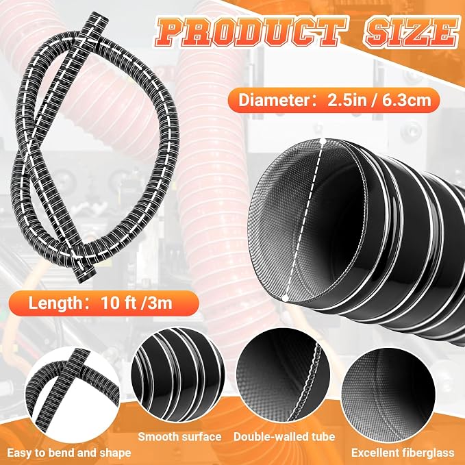 Pangda 2.5" x 10ft Air Duct Hose Cooling Air Ducting, Silicone Flexible Brake Induction Intake Pipe High Heat Brake Exhaust Hose for Dryer System(Black)