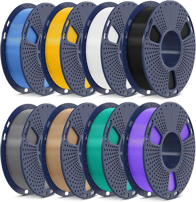 SUNLU 3D Printer Filament, Neatly Wound 250G Spool PLA Filament Bundle, 1.75mm PLA Filament Muticolor, High Compatiblity, 8 Rolls, Black+White+Grey+Burlywood+Purple+Bluegrey+GrassGreen+PureYellow