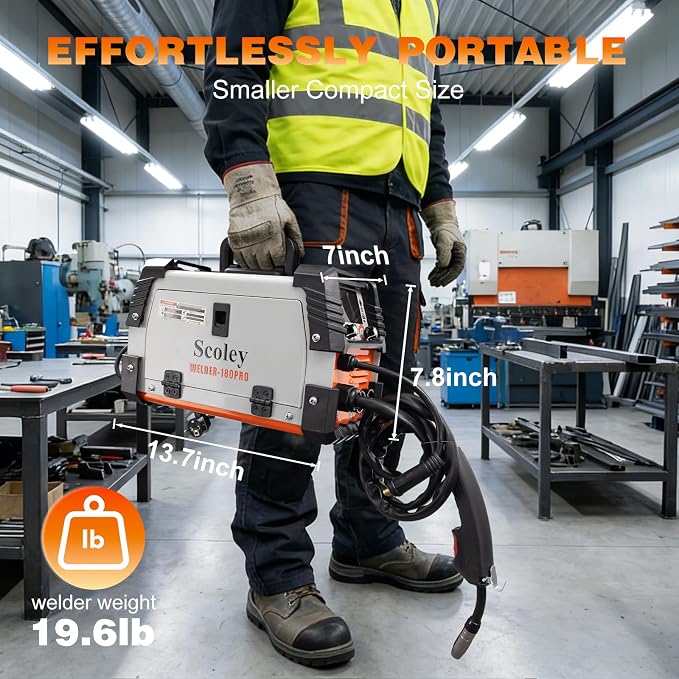 5-in-1 MIG Welder 110V/220V, 180A Aluminum Welder/Gas MIG/Flux Core Welder/Lift TIG/Stick Welding Machine with IGBT Inverter Synergic Control, Large Digital Display, Welding Gloves & Mask