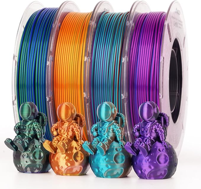 AMOLEN Silk PLA Filament 1.75mm, Triple Colors 3D Printer Filament Bundle, Shiny 3D Printer Filament Dimensional Accuracy +/- 0.02mm, Silk PLA Filament Fits for Most FDM 3D Printers, 200g X 4 Pack