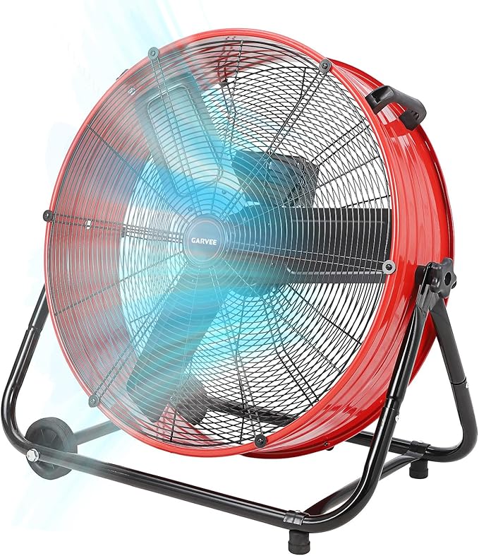 Garvee Industrial Floor Fan 24 in, Heavy Duty Drum Fan with Adjustable 3 Speed 4800-8800 CFM Cooling, Metal Blades & 360° Rotation for Industrial Commercial Space, Garage, Warehouse, Workshop