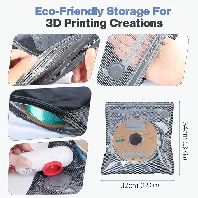 Vacbird Upgraded 3D Filament Vacuum Storage Bags with USB Pump, 30 Pack Light-Blocking Filament Bags, 2X Faster Air Removal, Universal Pump Fit, 12.6×13.38 Inch