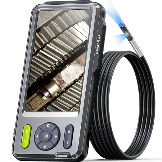 5mm Dual Lens Inspection Camera, Teslong Borescope with LED Light, HD Industrial Endoscope, 5" IPS Screen, Waterproof Video Scope Camera, Flexible Cable for Home/Automotive/Pipe/Car/Wall(5FT)