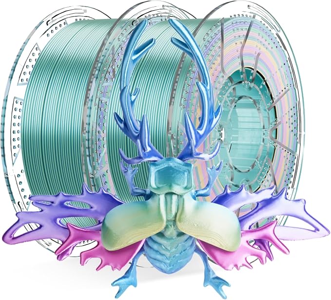 Conjure Silk Rainbow PLA 3D Printer Filament, Multicolor Rainbow PLA Red Blue Purple Yellow Green Mini Filament 1.75mm 3D Printing Filament 2KG/4.4LB