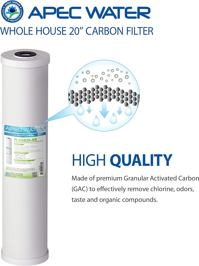 APEC Water Systems FI-CAB20-BB APEC 20" Whole House High Flow GAC Carbon Filter 4.5"X 20" (100,000 gallons), White