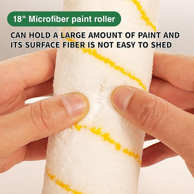 Voomey 18" Paint Roller Kit，10Pc Paint Roller Tray with Liner,12" 18" Microfiber Paint Roller,Paint Extension Pole，Suitable for DIY Interior Walls, Rooms