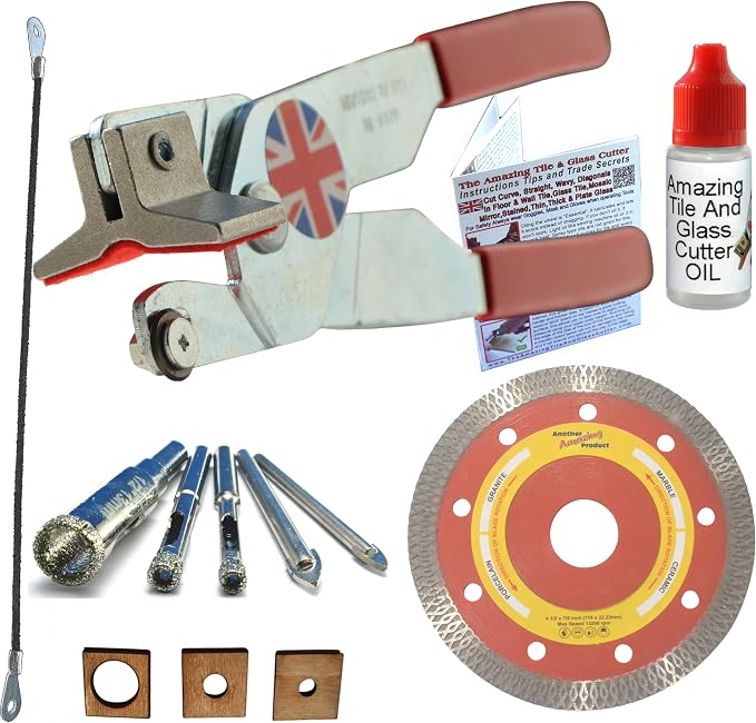 Ceramic Tile Cutter Kit Drills Holes In Tiles For Screws Pipes Faucet Hole 1 3/8 Glass And Tile Cutter Set Cut Curves Notches Corner Cuts And Around Outlets Even In Porcelain With This Tile Tools Kit2