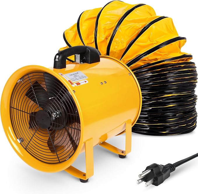 neverest® 12-Inch Industrial Blower Fan, High-Powered 2400 CFM Portable Blower/Exhaust Fan with 32ft Flexible Hose, 7ft Cable/Plug, Heavy-Duty Exhaust Fan for Construction, Workshops