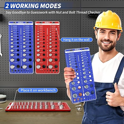 68 Nut and Bolt Thread Checker - 26 Standard and 26 Metric Bolt Checker and 16 Drill Bit Gauges, Bolt Size and Thread Gauge, Bolt Size Finder, Wall-Mountable Bolt and Nut Identifier Gauge