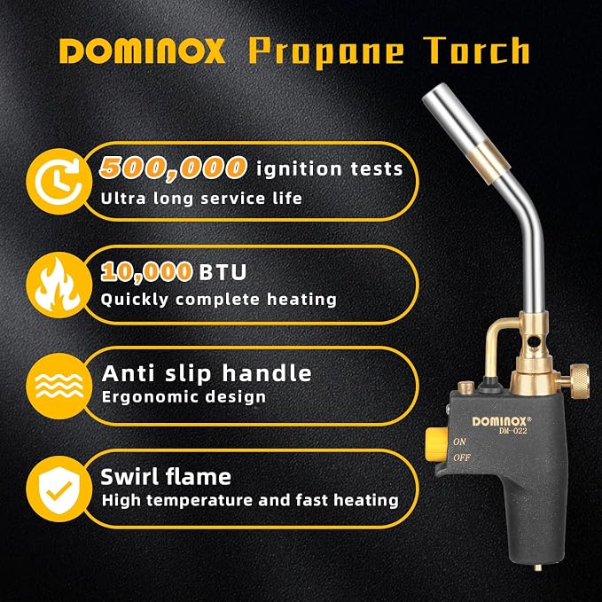 High Intensity Propane Torch Head with Igniter, Trigger Start Gas Torch for Propane, Map and Mapp Gas, Mapp Gas Torch for Ignition, Cooking, Lighting, Welding