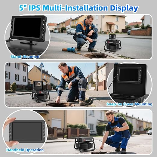 Sanyipace Sewer Camera 100FT/30M, 5" IPS HD Inspection Camera with 32GB TF Card, DVR with Speaker, 8 LED Lights, Waterproof Pipe Camera for Drain Pipe Plumbing Sewer Line Inspection