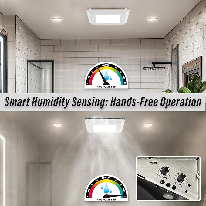 Bathroom Fan with Light and Humidity Sensor: 26W Ceiling Mount Ventilation Fan and LED Light Combo for Bathroom and Home, 100CFM, 5CCT Seletable, Dimmable & Wet Rated, ETL Certified