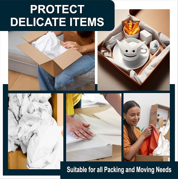White Bulk Packing Paper Sheets for Moving | 640 sheets | 27" x 17" | 20 lb | Twin Pack | | Newsprint Wrapping Paper Sheets - Must Have in Your Moving Supplies, Packing Materials, Moving Paper Wrap